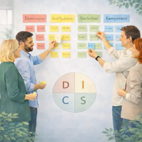 Teambuilding i Kolding kan, f.eks. som her, være en DISC Workshop med fokus på personprofiler, kommunikation og nysgerrighed.