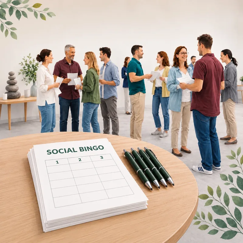 Social Bingo ark ligger klar, mens deltagerne taler sammen og lærer hinanden bedre at kende.